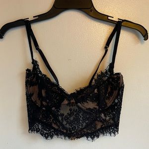 Small, Black, Lace Bralette, never worn, two gold clasps on back, black buttons